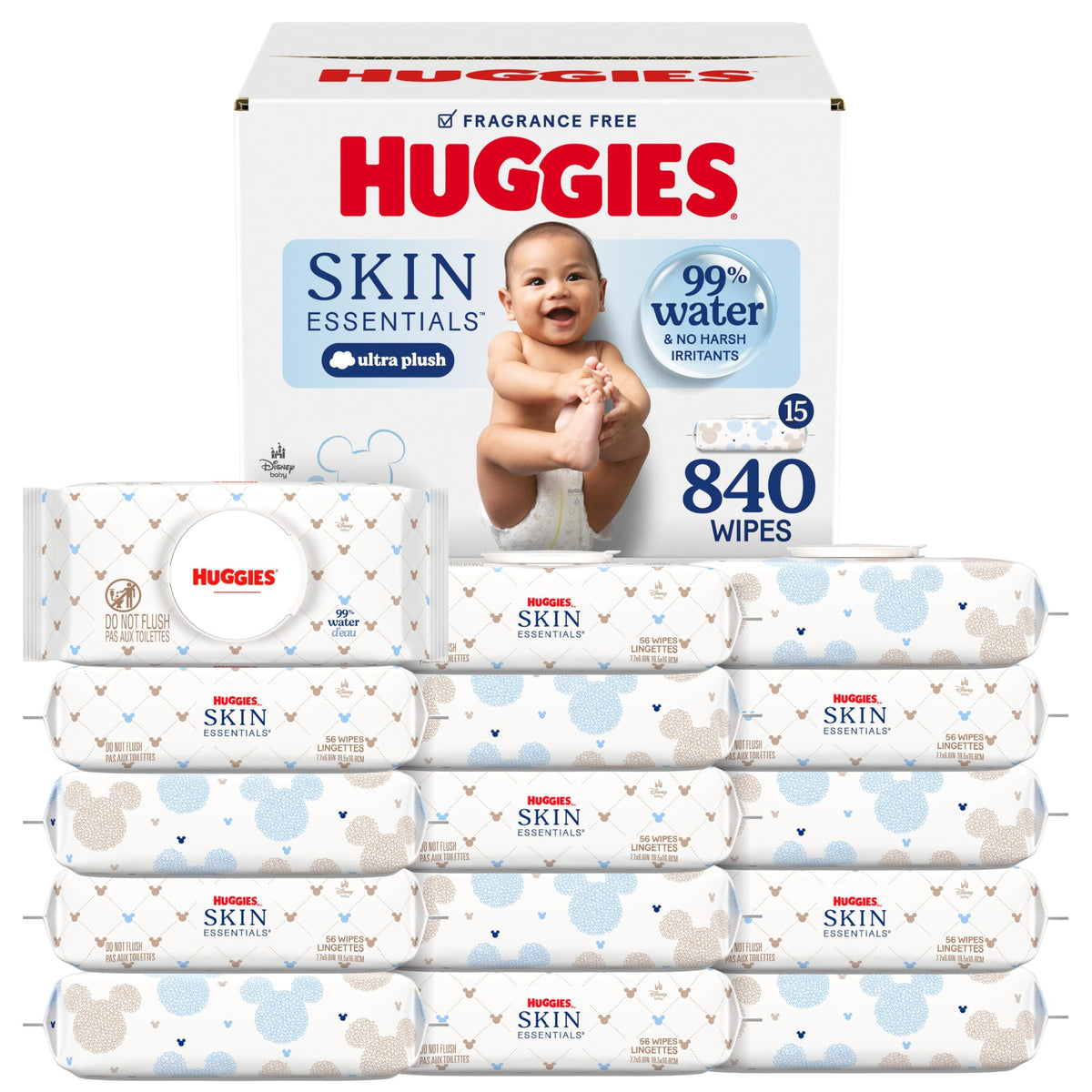 Huggies Skin Essentials Baby Wipes, 99% Water, 15 Packs, 840 Wipes