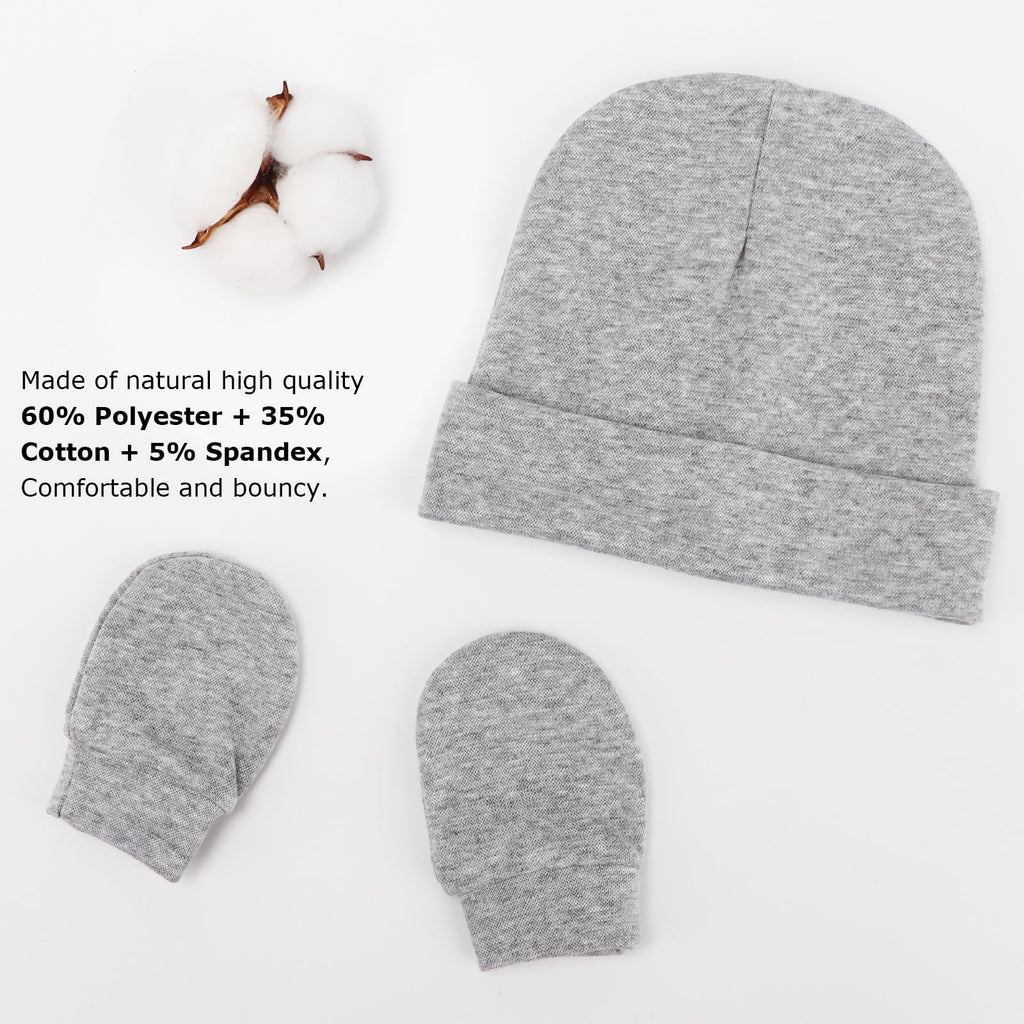 BQUBO Baby Hats and Mittens Infant Cotton Beanie Gloves No Scratch Set Newborn Hospital Hat for Boys Girls