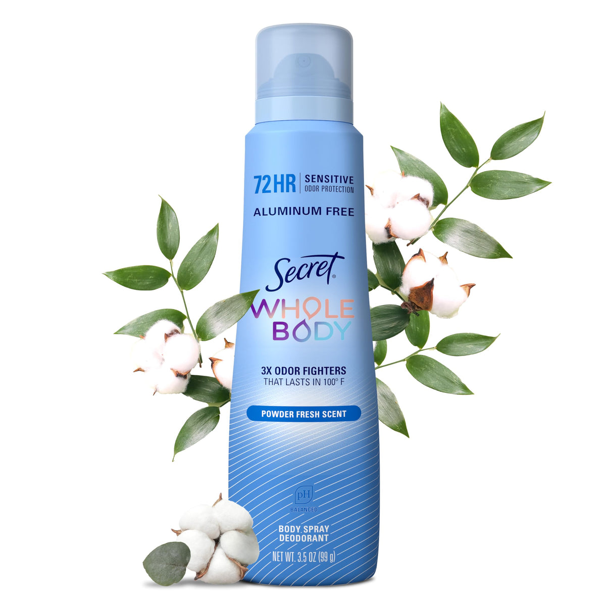 Secret Aluminum Free Whole Body Deodorant Spray for Women, 72hr Sensitive Freshness & Odor Defense, PH Balanced, Invisible Protection, Safe to Use Everywhere, Peach & Vanilla Blossom Scent, 3.5 oz
