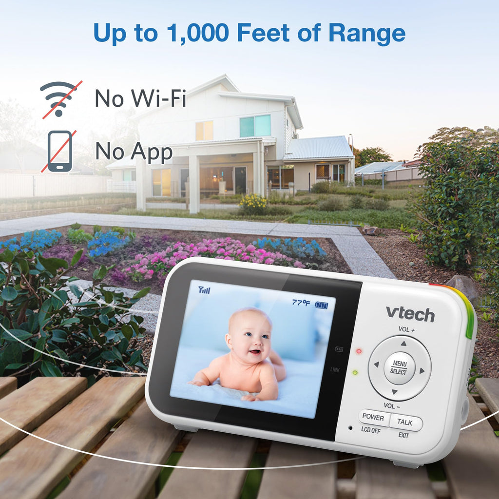 VTech Baby Monitor No WiFi – 19Hr Video Battery, 1000ft Range, Night Vision, Two-Way Talk, Temperature Sensor, Sound-Activated Screen, Lullabies | VM819