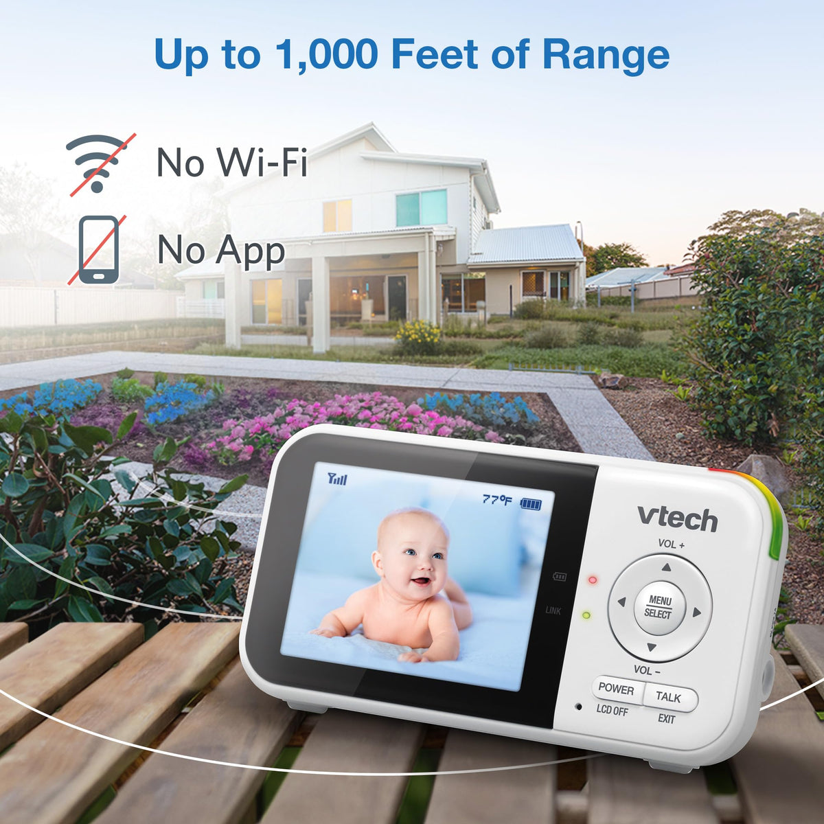 VTech Baby Monitor No WiFi – 19Hr Video Battery, 1000ft Range, Night Vision, Two-Way Talk, Temperature Sensor, Sound-Activated Screen, Lullabies | VM819