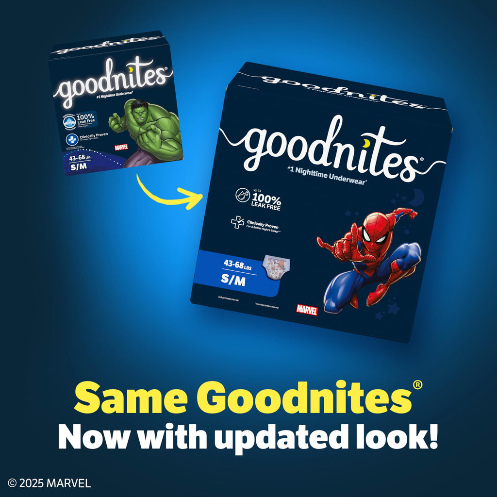 Goodnites Boys' Nighttime Bedwetting Underwear, Size Extra Small (28-43 lbs), 44 Ct (2 Packs of 22), Packaging May Vary