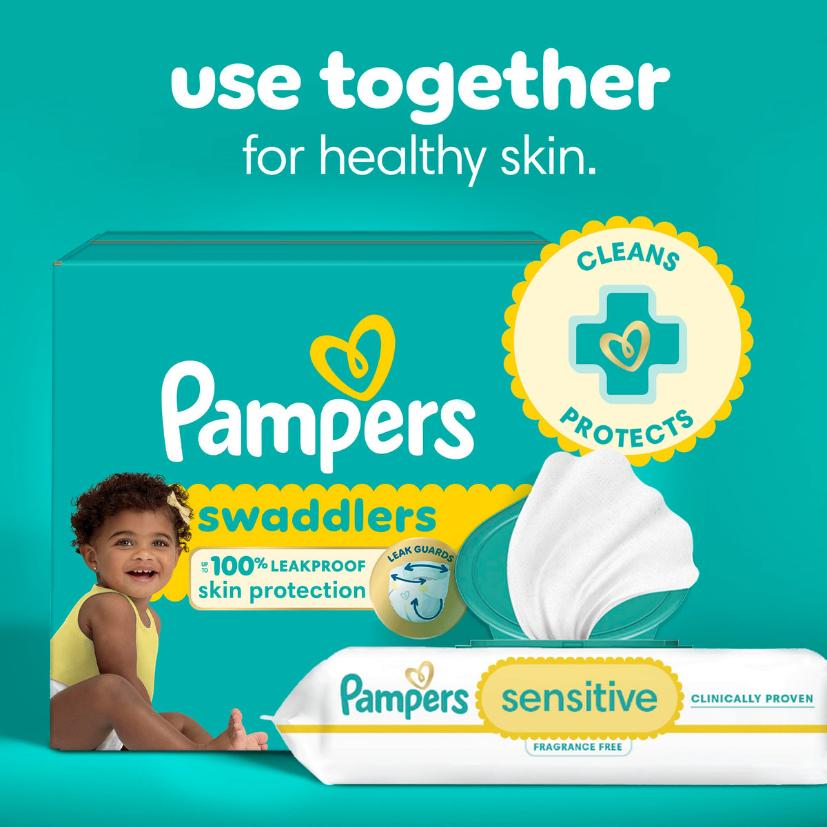 Pampers Sensitive Baby Wipes, Clinically Proven, Fragrance Free, Unscented, Water Based, Hypoallergenic, Multi-Use, Hand Wipes 504 Wipes Total (6X Flip-Top Packs) [Packaging May Vary]