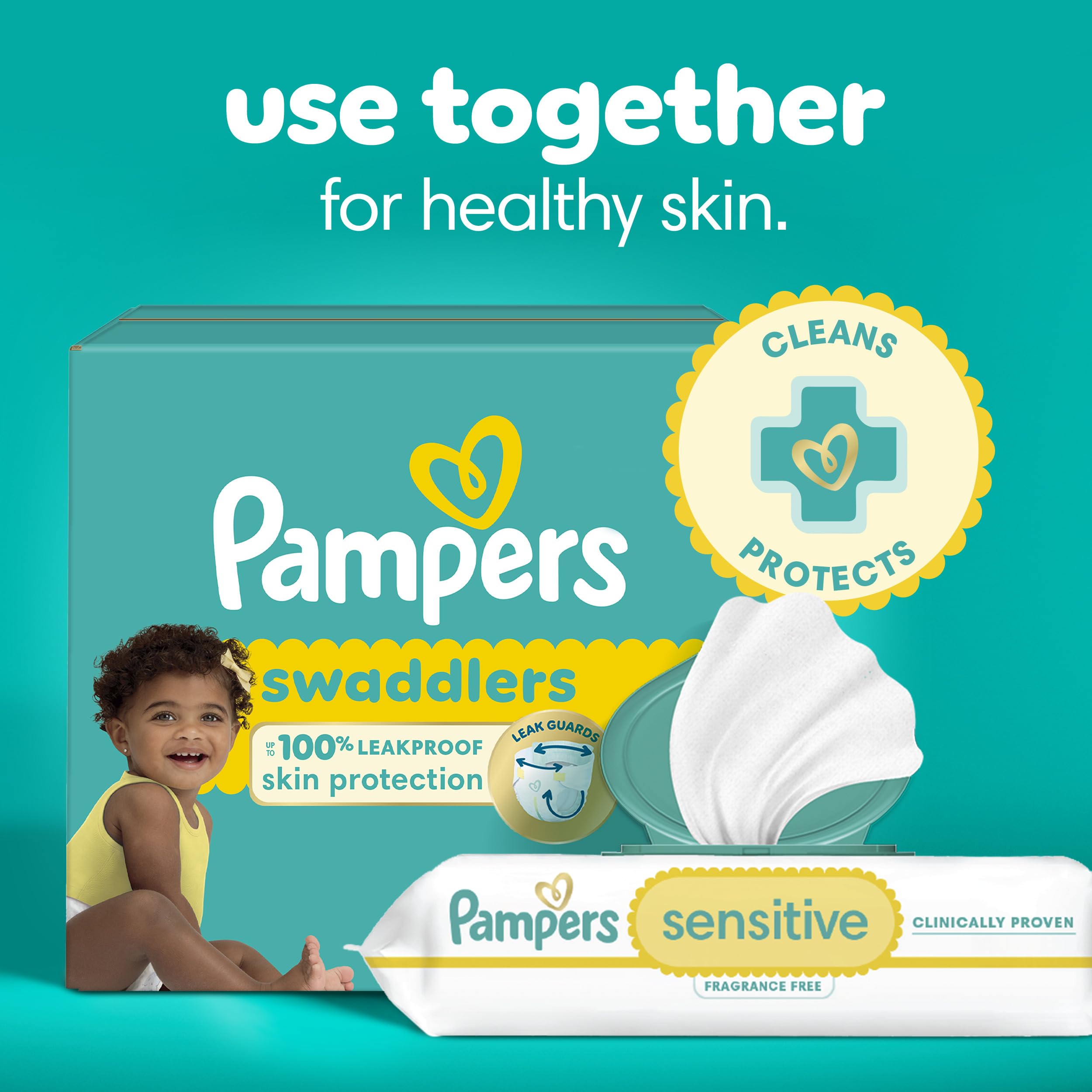 Pampers Sensitive Baby Wipes, Clinically Proven, Fragrance Free, Unscented, Water Based, Hypoallergenic, Multi-Use, Hand Wipes 504 Wipes Total (6X Flip-Top Packs) [Packaging May Vary]
