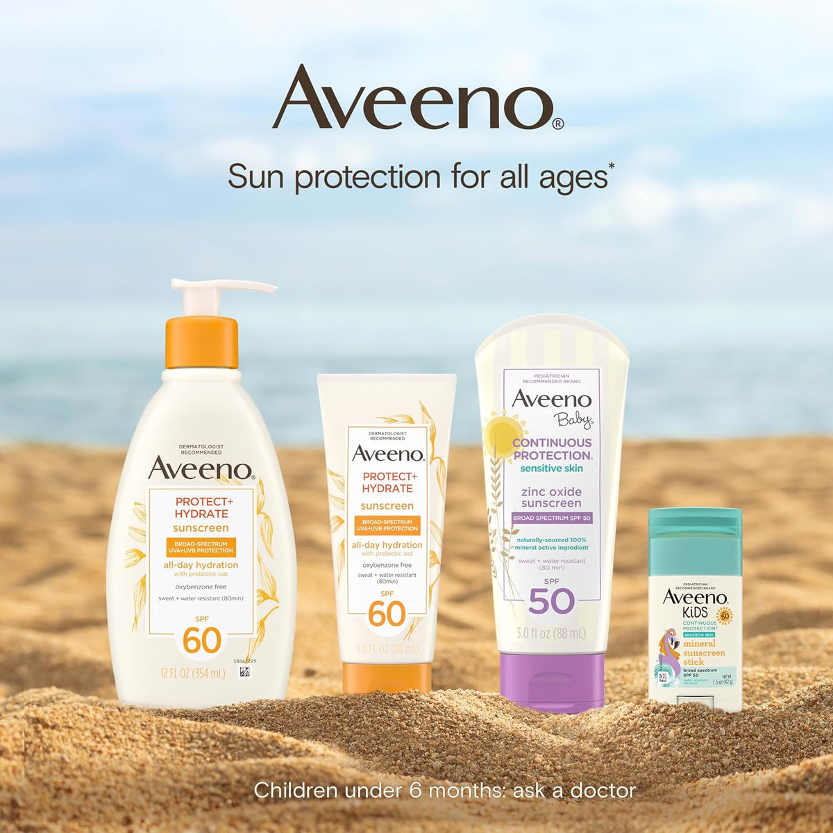 Aveeno Baby Continuous Protection Mineral Sunscreen Stick for Sensitive Skin with Broad Spectrum SPF 50 Protection for Face & Body, Naturally Sourced 100% Zinc Oxide, Travel Size, 0.47 oz