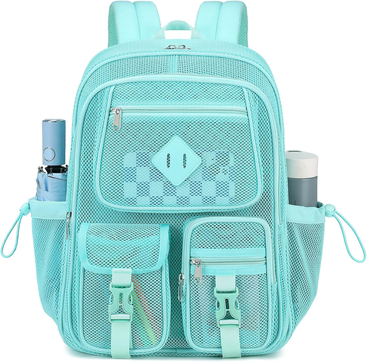 MOONBABY Mesh Backpack for School Heavy Duty See Through Net Bookbag Girls Boys Semi-Transparent Net Back Pack for Beach, Swimming, Sports, Work, Travel (Black)
