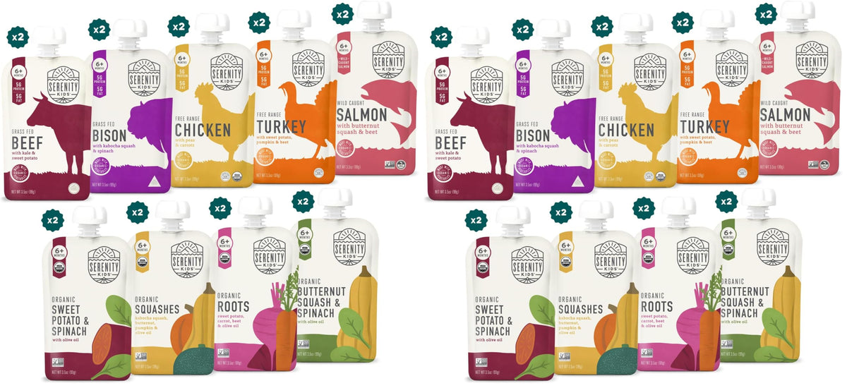 Serenity Kids Organic Baby Food Pouches, 5g Protein, 3.5 Oz, 8 Pack