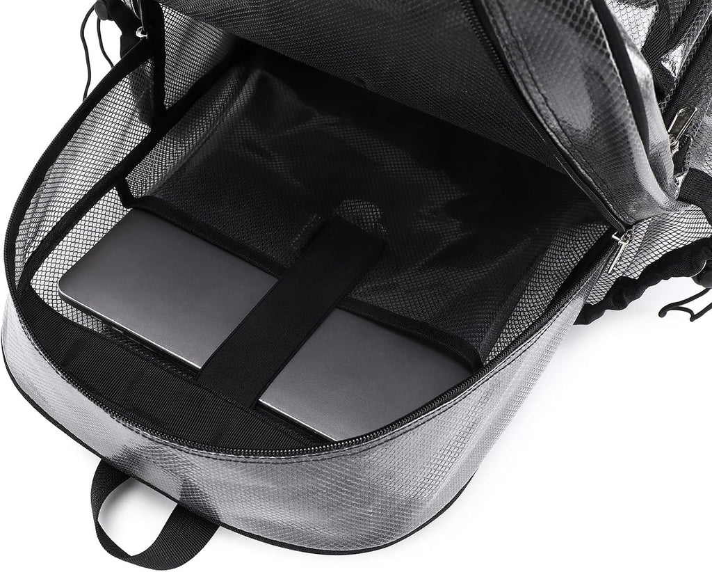 MOONBABY Mesh Backpack for School Heavy Duty See Through Net Bookbag Girls Boys Semi-Transparent Net Back Pack for Beach, Swimming, Sports, Work, Travel (Black)