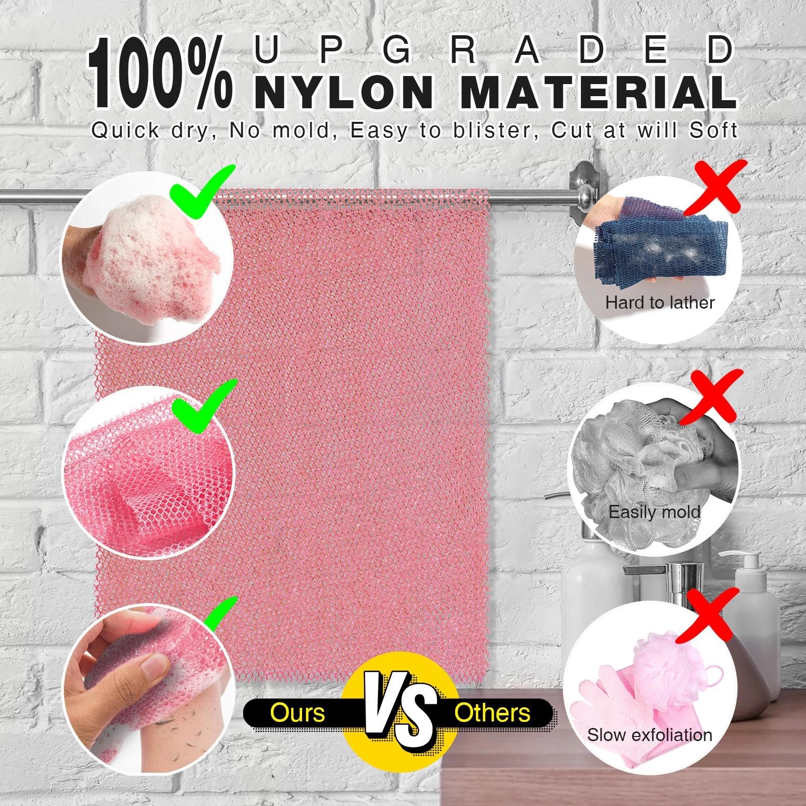 UJFQBH 3 Pack African Net Sponge, African Exfoliating Net Bath Sponge Long Net Bath Sponge Exfoliating Shower Body Scrubber Back Scrubber Skin Smoother,Great for Daily Use (Pink,Yellow,Purple)
