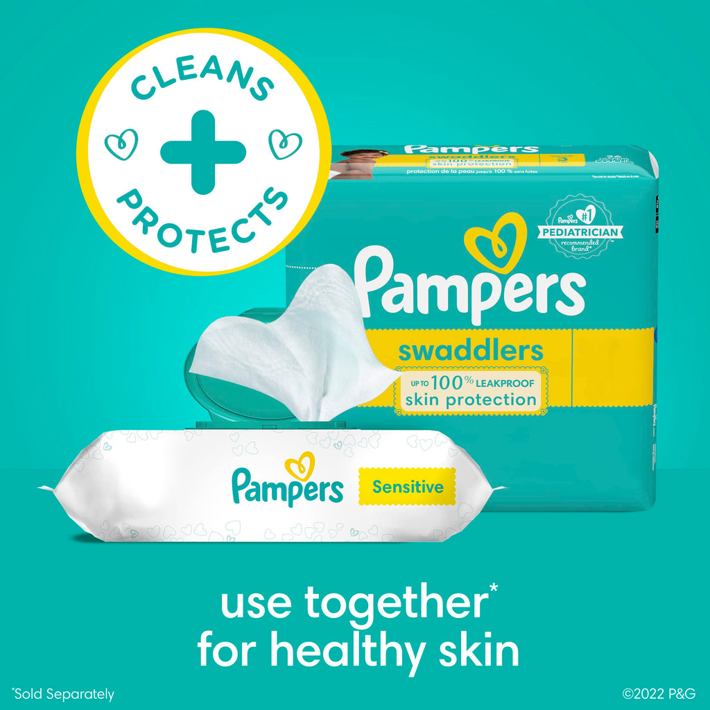 Pampers Sensitive Baby Wipes, Clinically Proven, Fragrance Free, Unscented, Water Based, Hypoallergenic, Multi-Use, Hand Wipes 504 Wipes Total (6X Flip-Top Packs) [Packaging May Vary]