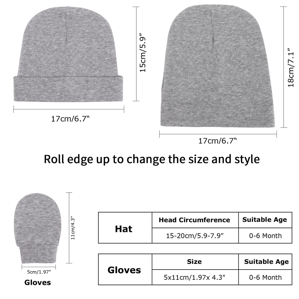 BQUBO Baby Hats and Mittens Infant Cotton Beanie Gloves No Scratch Set Newborn Hospital Hat for Boys Girls