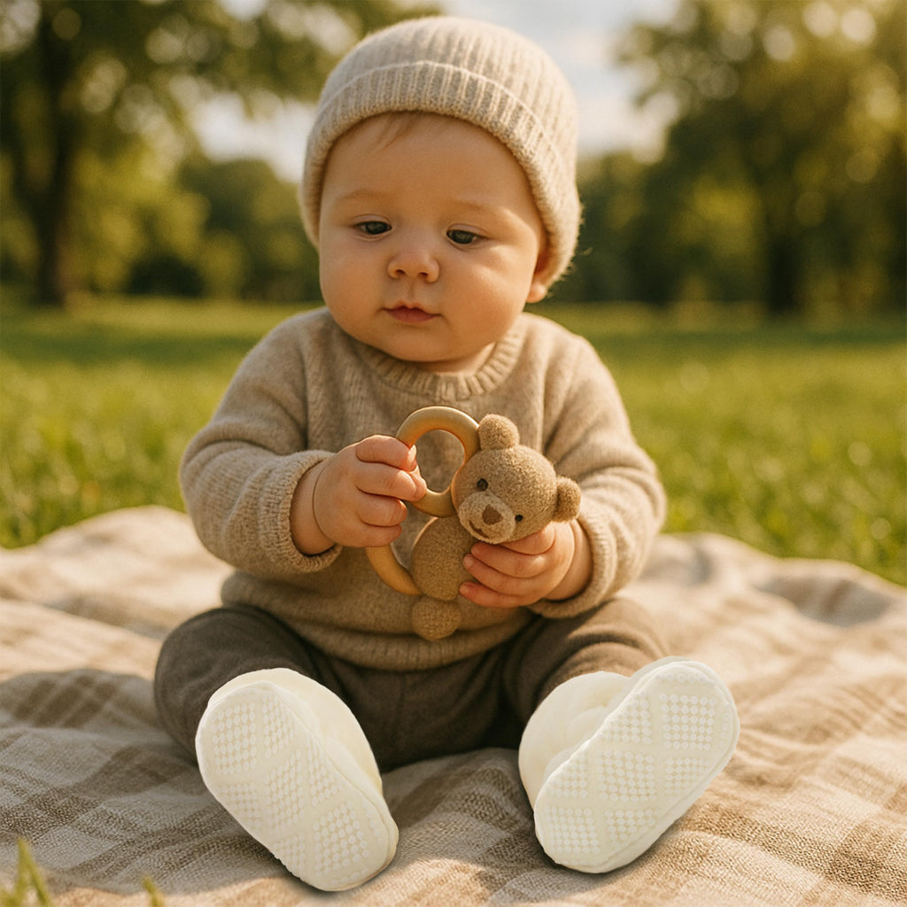 Pro Goleem Fleece Baby Booties, Warm Cozy Baby Slippers, Stay On Sock Shoes, Easy to Put on, Unisex Baby Gifts, Soft Non-Slip Adjustable Newborn Boots for Boys and Girls