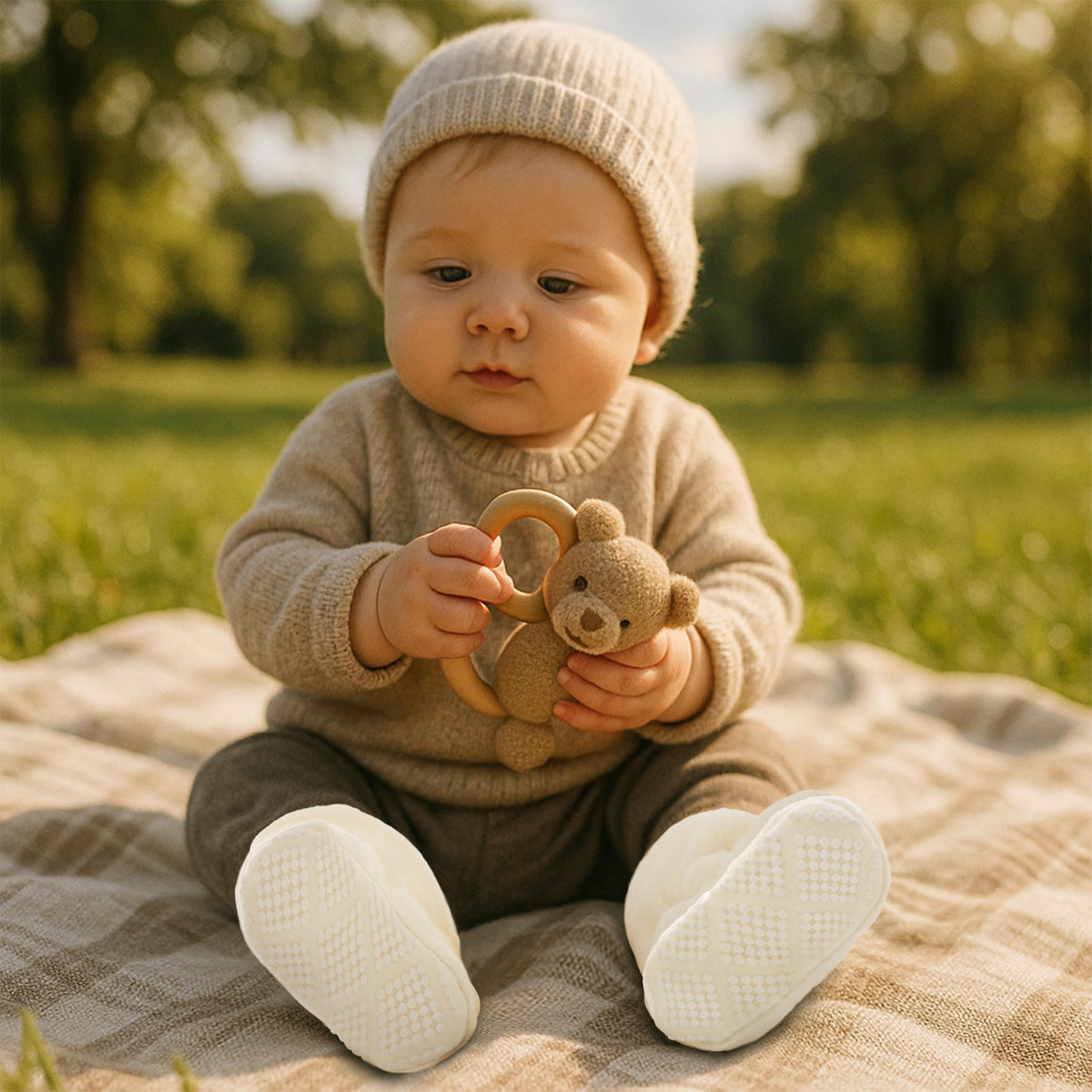 Pro Goleem Fleece Baby Booties, Warm Cozy Baby Slippers, Stay On Sock Shoes, Easy to Put on, Unisex Baby Gifts, Soft Non-Slip Adjustable Newborn Boots for Boys and Girls