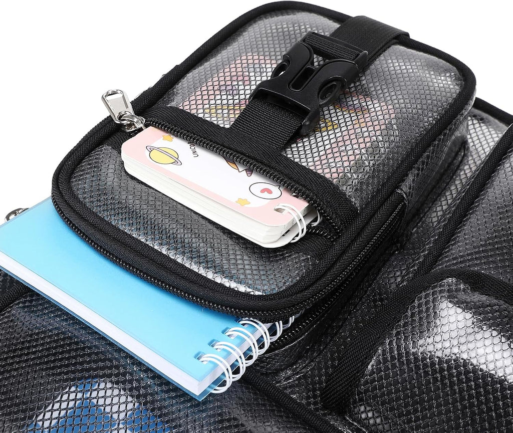 MOONBABY Mesh Backpack for School Heavy Duty See Through Net Bookbag Girls Boys Semi-Transparent Net Back Pack for Beach, Swimming, Sports, Work, Travel (Black)