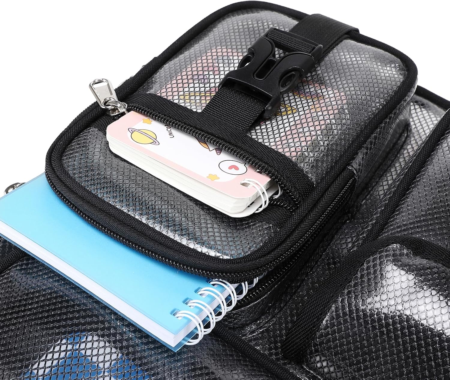 MOONBABY Mesh Backpack for School Heavy Duty See Through Net Bookbag Girls Boys Semi-Transparent Net Back Pack for Beach, Swimming, Sports, Work, Travel (Black)