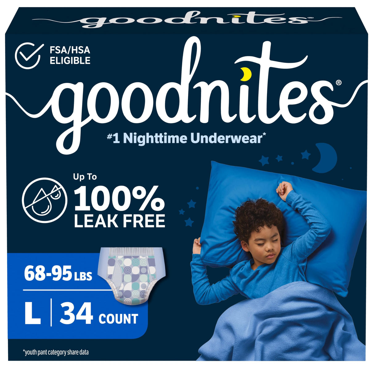 Goodnites Boys' Nighttime Bedwetting Underwear, Size Extra Small (28-43 lbs), 44 Ct (2 Packs of 22), Packaging May Vary