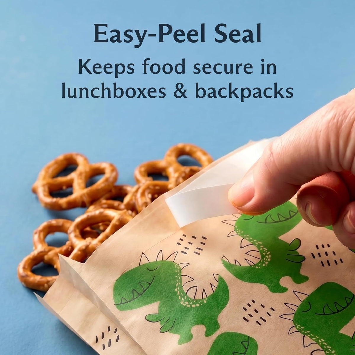 Stasher Recyclable Sealable Paper Sandwich Bags for Kids, 50 ct, Dino | Food Storage, Kraft Paper, Brown Paper Bags, FSC Certified, Food Safe, Eco-friendly, Snacks, Expandable, Made in the USA