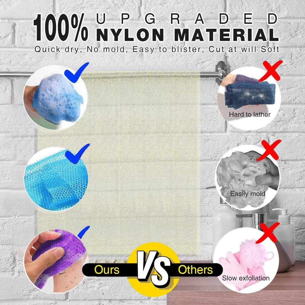 UJFQBH 3 Pack African Net Sponge, African Exfoliating Net Bath Sponge Long Net Bath Sponge Exfoliating Shower Body Scrubber Back Scrubber Skin Smoother,Great for Daily Use (Pink,Yellow,Purple)