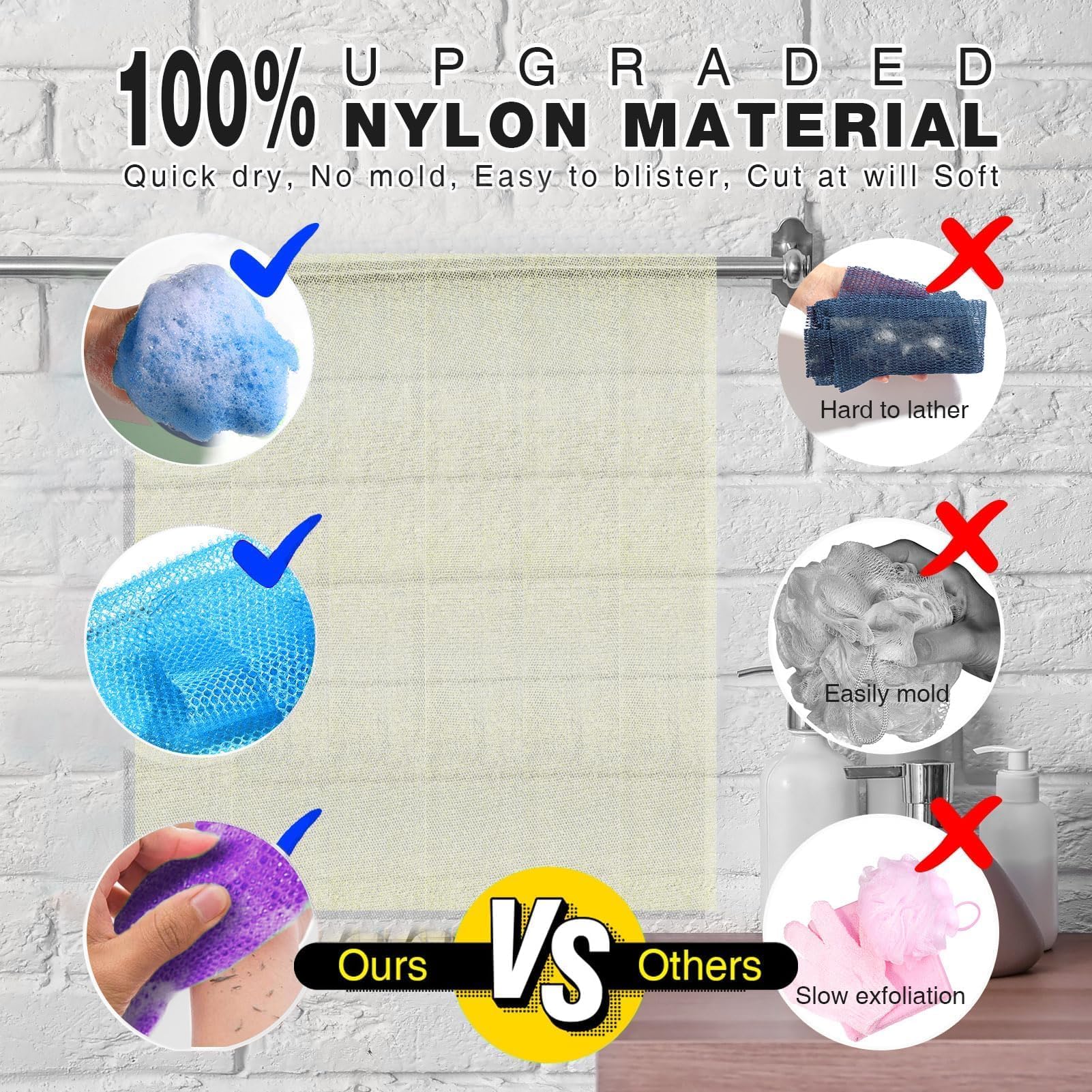 UJFQBH 3 Pack African Net Sponge, African Exfoliating Net Bath Sponge Long Net Bath Sponge Exfoliating Shower Body Scrubber Back Scrubber Skin Smoother,Great for Daily Use (Pink,Yellow,Purple)