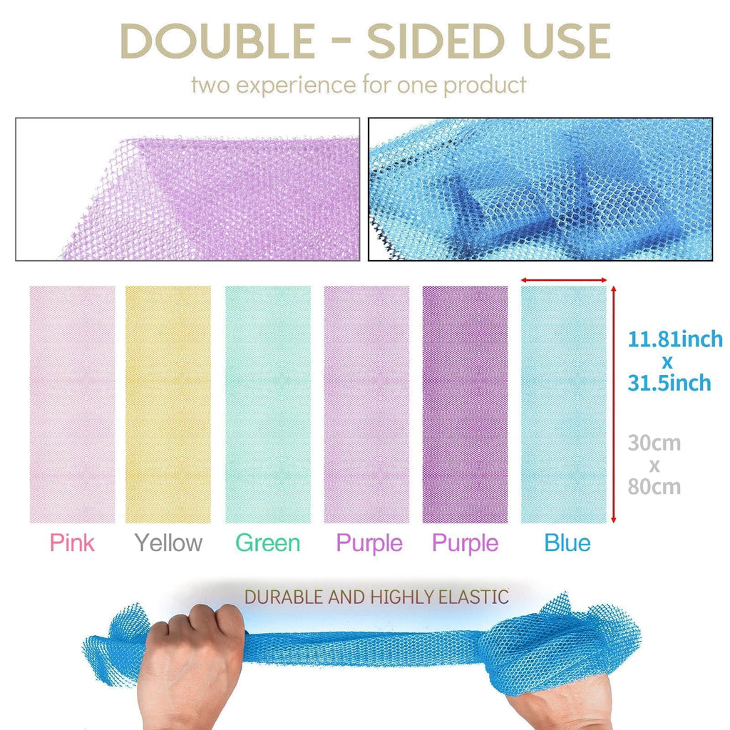 UJFQBH 3 Pack African Net Sponge, African Exfoliating Net Bath Sponge Long Net Bath Sponge Exfoliating Shower Body Scrubber Back Scrubber Skin Smoother,Great for Daily Use (Pink,Yellow,Purple)