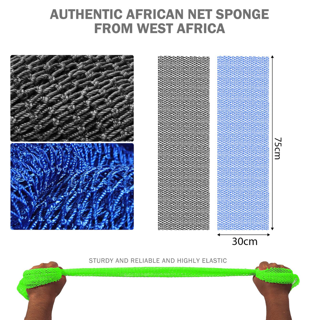 UJFQBH 3 Pack African Net Sponge, African Exfoliating Net Bath Sponge Long Net Bath Sponge Exfoliating Shower Body Scrubber Back Scrubber Skin Smoother,Great for Daily Use (Pink,Yellow,Purple)