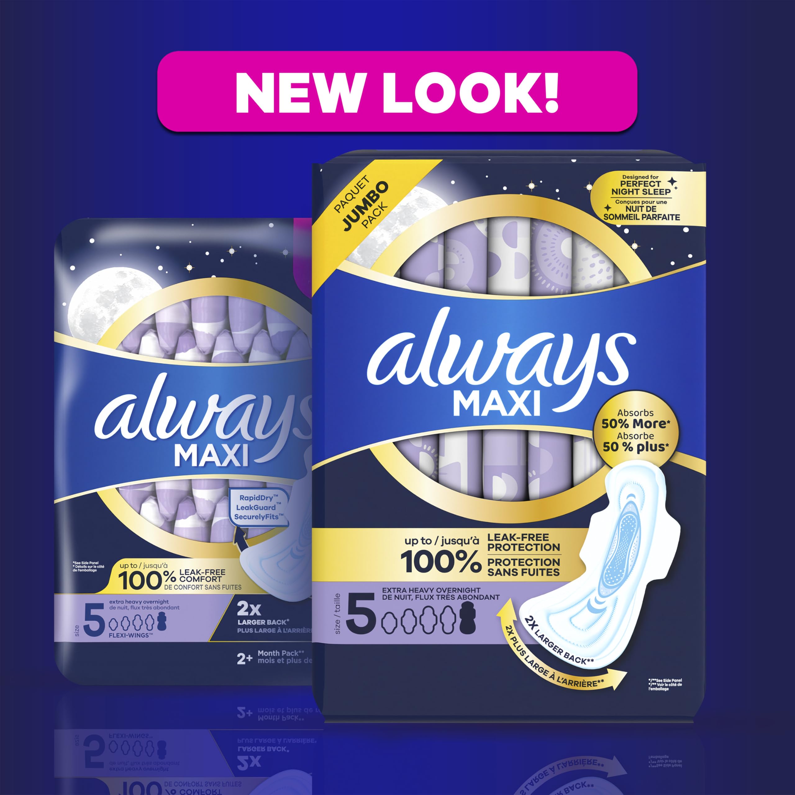 Always Maxi Overnight Pads with Wings for Women, Size 5, Extra Heavy Overnight Absorbency, Unscented, 36 Count