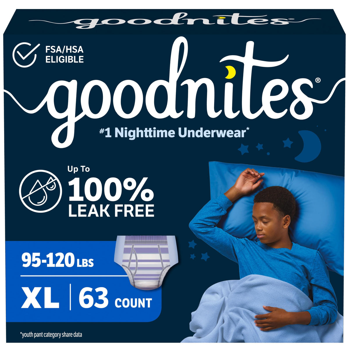 Goodnites Boys' Nighttime Bedwetting Underwear, Size Extra Small (28-43 lbs), 44 Ct (2 Packs of 22), Packaging May Vary
