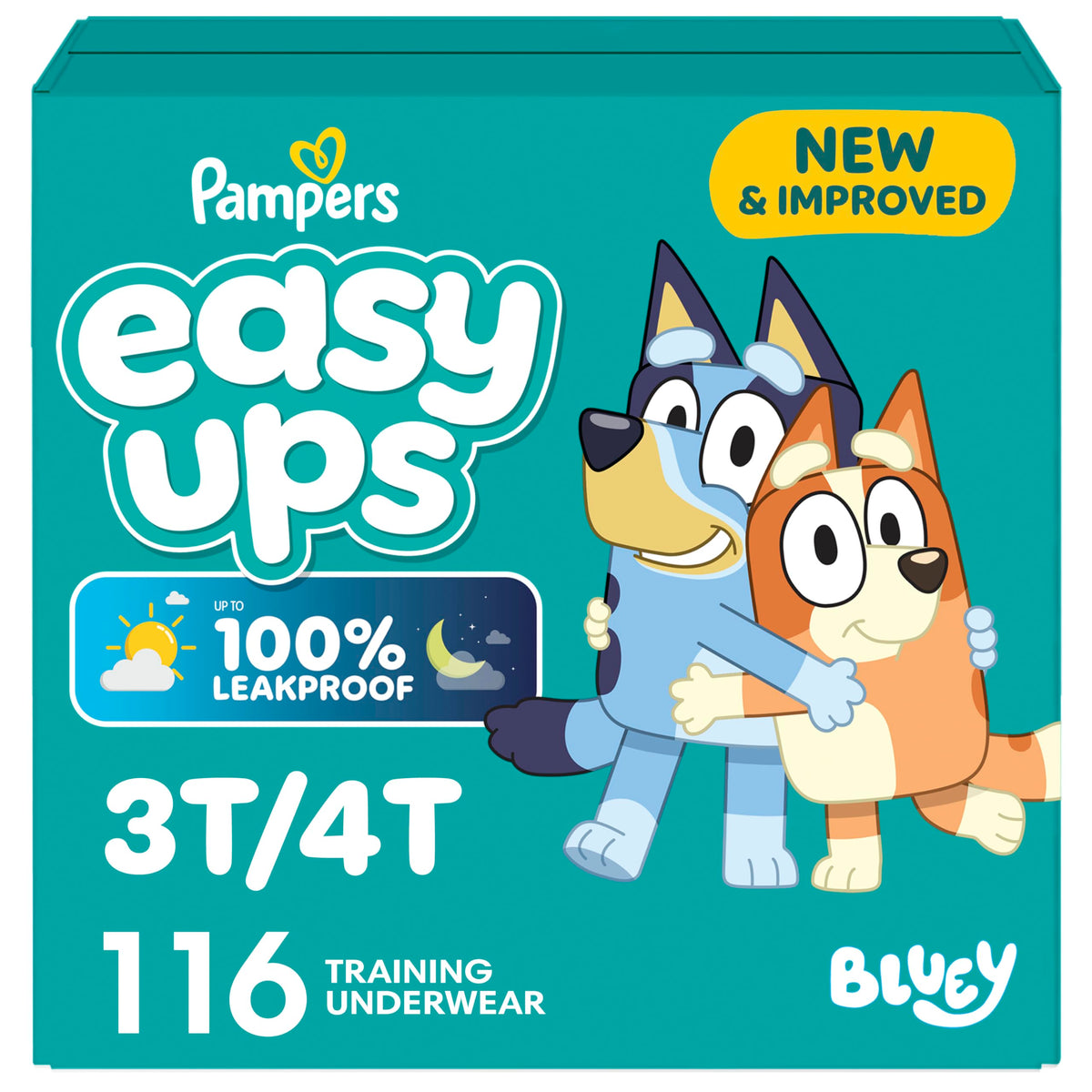 Easy Ups Girls & Boys Potty Training Pants, Size 4 (2T-3T), 140 Count, Bluey Absorbent Pull Up Training Underwear, Up to 100% Leakproof Day and Night, Hypoallergenic