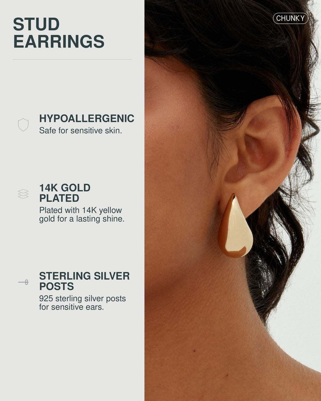 PAVOI 14K Gold Plated 925 Sterling Silver Post Teardrop Chunky Hoop Earrings - Lightweight Drop Earrings for Women - Designer Earring Trendy Jewelry