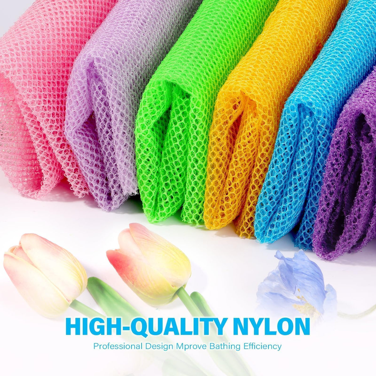 UJFQBH 3 Pack African Net Sponge, African Exfoliating Net Bath Sponge Long Net Bath Sponge Exfoliating Shower Body Scrubber Back Scrubber Skin Smoother,Great for Daily Use (Pink,Yellow,Purple)