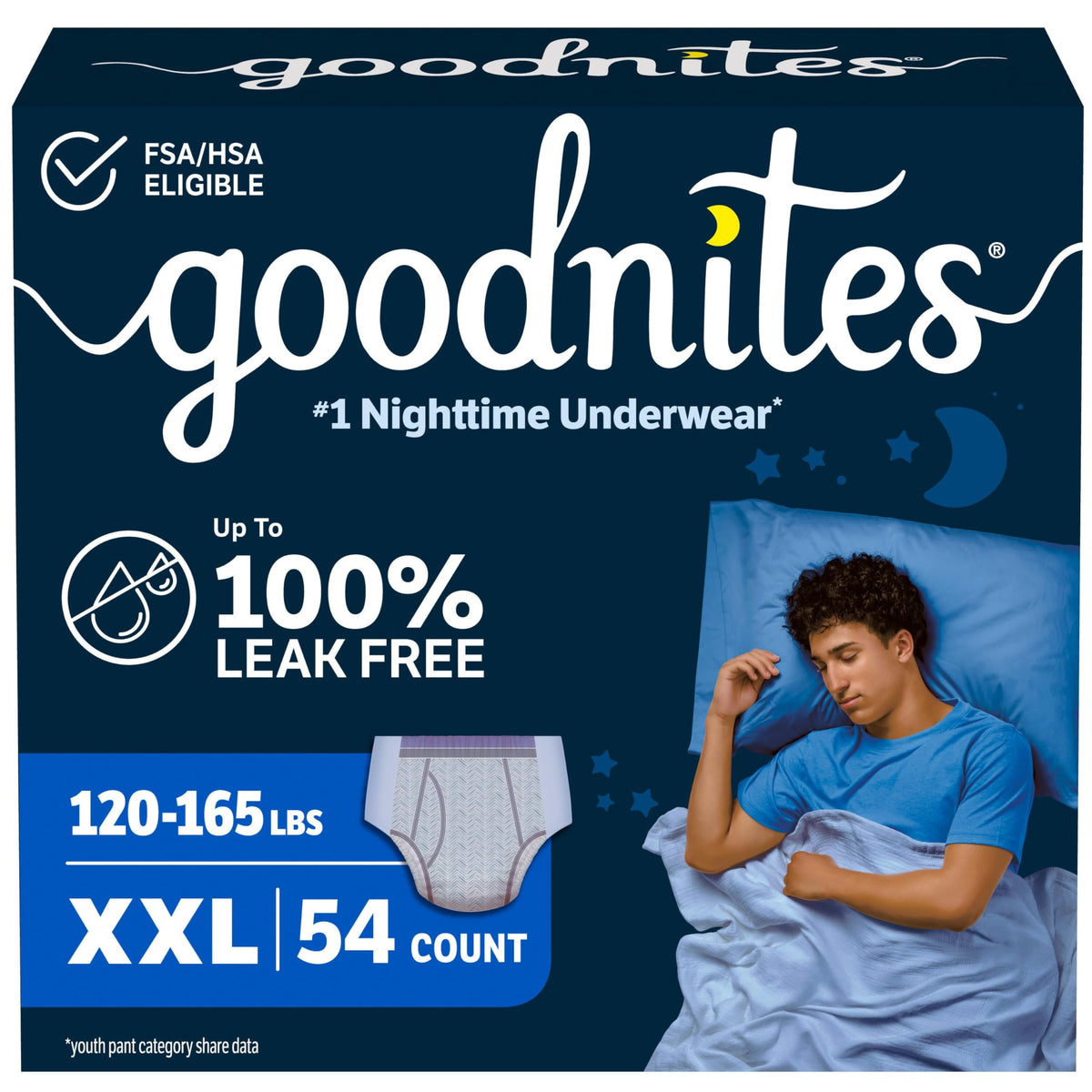 Goodnites Boys' Nighttime Bedwetting Underwear, Size Extra Small (28-43 lbs), 44 Ct (2 Packs of 22), Packaging May Vary
