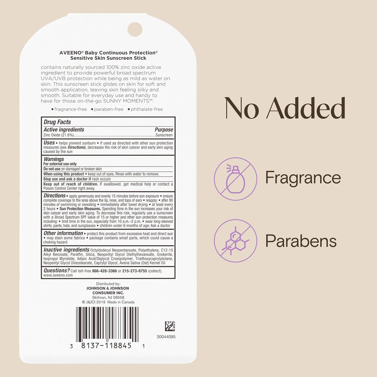 Aveeno Baby Continuous Protection Mineral Sunscreen Stick for Sensitive Skin with Broad Spectrum SPF 50 Protection for Face & Body, Naturally Sourced 100% Zinc Oxide, Travel Size, 0.47 oz