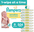 Pampers Sensitive Baby Wipes, Clinically Proven, Fragrance Free, Unscented, Water Based, Hypoallergenic, Multi-Use, Hand Wipes 504 Wipes Total (6X Flip-Top Packs) [Packaging May Vary]