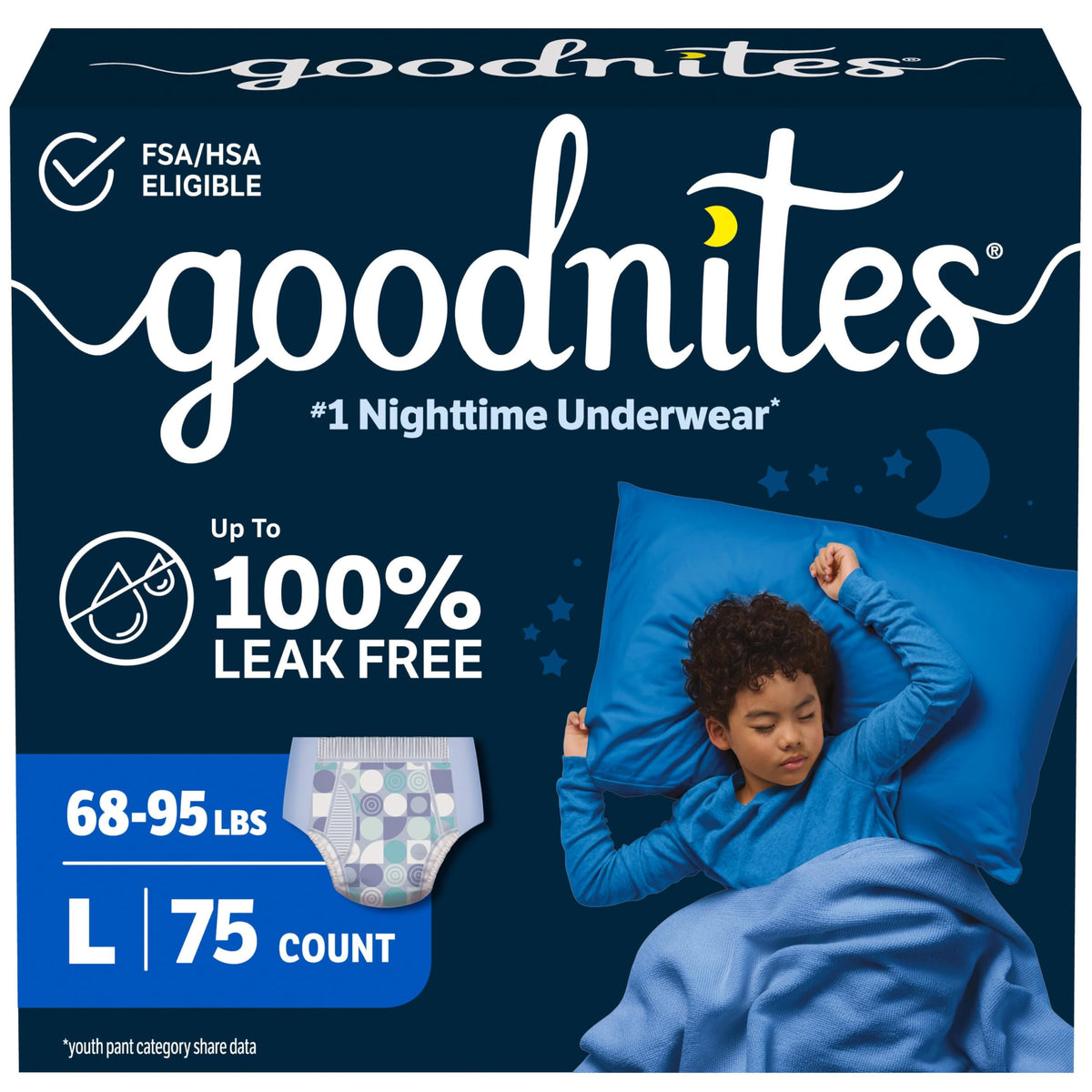 Goodnites Boys' Nighttime Bedwetting Underwear, Size Extra Small (28-43 lbs), 44 Ct (2 Packs of 22), Packaging May Vary