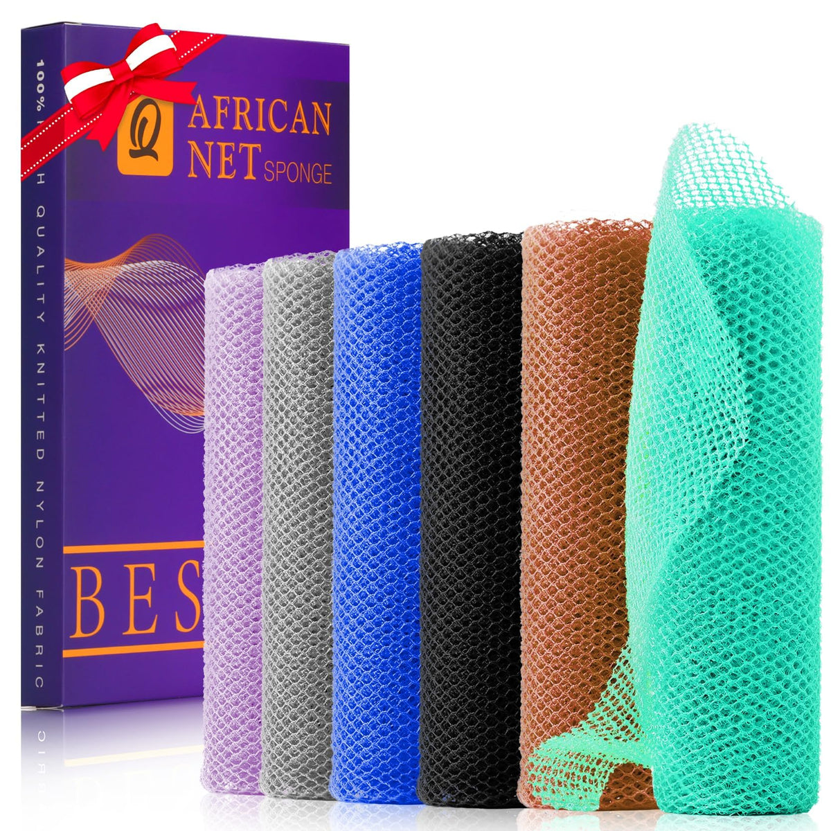 UJFQBH 3 Pack African Net Sponge, African Exfoliating Net Bath Sponge Long Net Bath Sponge Exfoliating Shower Body Scrubber Back Scrubber Skin Smoother,Great for Daily Use (Pink,Yellow,Purple)