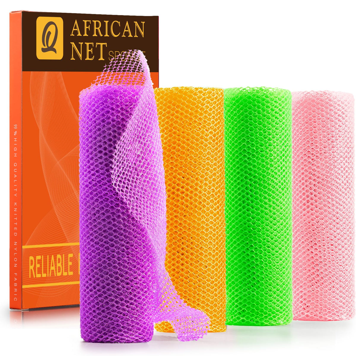 UJFQBH 3 Pack African Net Sponge, African Exfoliating Net Bath Sponge Long Net Bath Sponge Exfoliating Shower Body Scrubber Back Scrubber Skin Smoother,Great for Daily Use (Pink,Yellow,Purple)