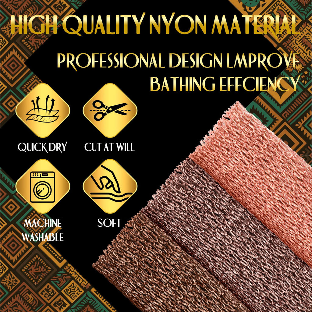 UJFQBH 3 Pack African Net Sponge, African Exfoliating Net Bath Sponge Long Net Bath Sponge Exfoliating Shower Body Scrubber Back Scrubber Skin Smoother,Great for Daily Use (Pink,Yellow,Purple)