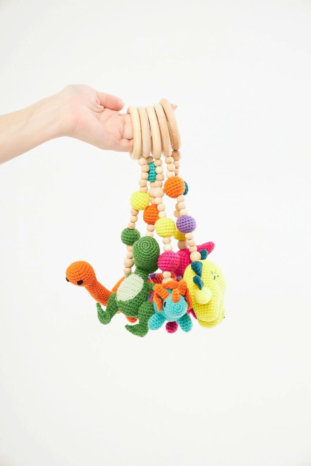 Wooden Baby Play Gym with 5 Crochet Hanging Toys – Foldable
